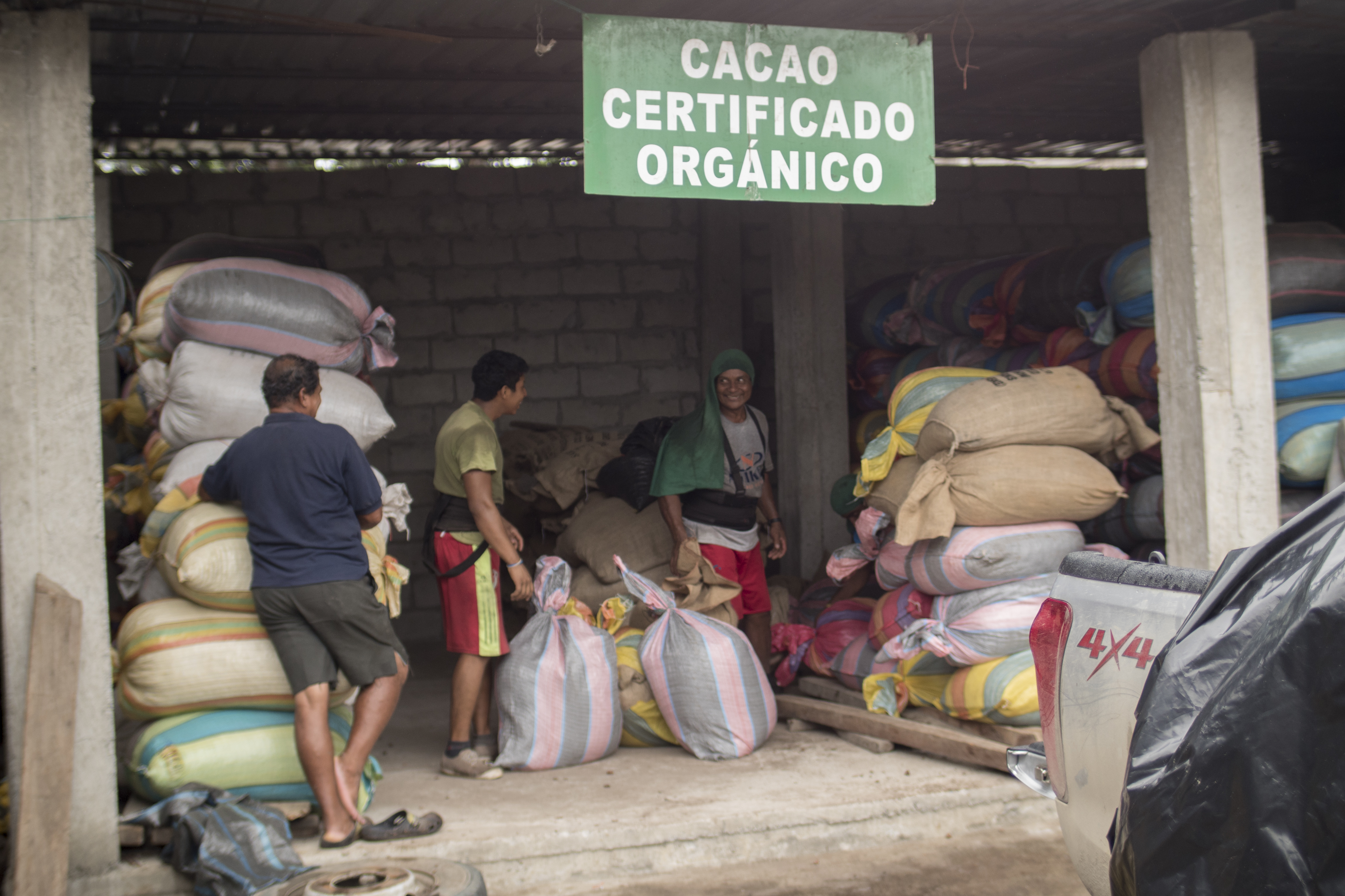 Cocoa storage facility at a coop in Ecuador, 2018